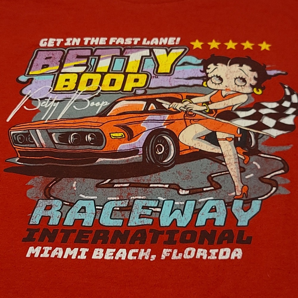Betty Boop Raceway International T-Shirt Mens XL Red Miami Beach‎ Racing Graphic